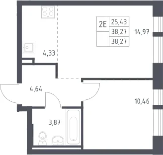 Планировка: Евродвушка 38,3 м² в ЖК «Квартал Авиаторов»