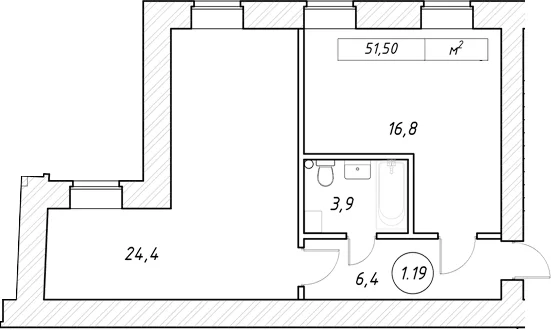 Планировка: Евродвушка 51,5 м² в ЖК «пр-кт Обуховской Обороны, 42 к2»