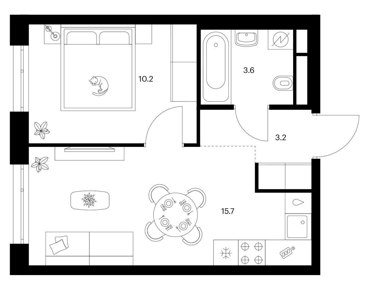 Планировка: 1-комнатная квартира 32,7 м² в ЖК «2-й Иртышский»