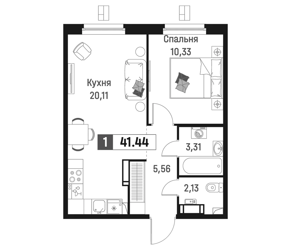 Планировка: Евродвушка 41,4 м² в ЖК «Максималист»