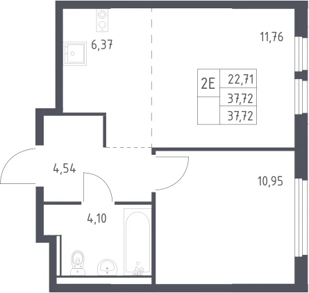 Планировка: Евродвушка 37,7 м² в ЖК «Пригород Лесное»