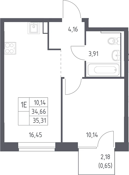 Планировка: Евродвушка 34,7 м² в ЖК «Рублевский квартал»