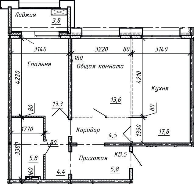 Планировка: Евротрёшка 65,2 м² в ЖК «Сибирь»