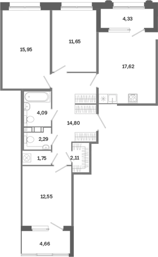 Планировка: Квартира евро-4 82,8 м² в ЖК «Дом на Курской»