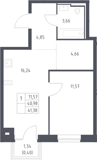 Планировка: Евродвушка 41 м² в ЖК «Литературный Квартал»