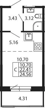Планировка: Студия 22,4 м² в ЖК «Полис Новоселье»