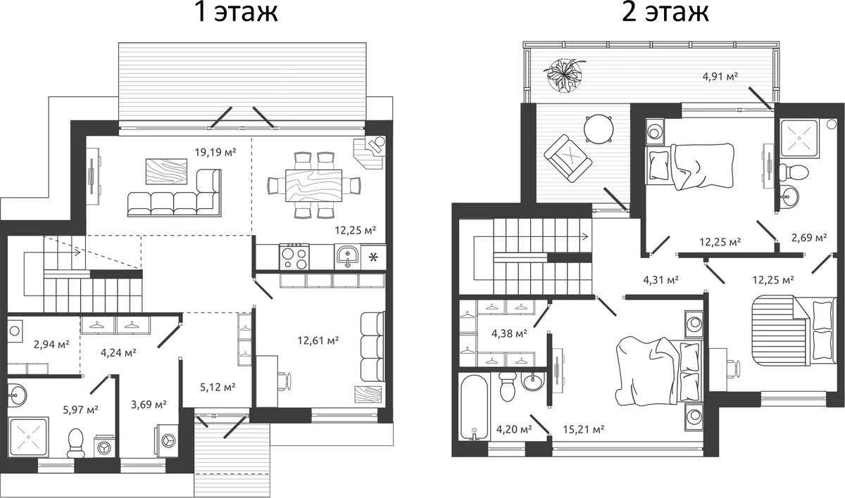 Планировка: Таунхаус 121,3 м² в ЖК «Коттеджный поселок Моменты.Репино»