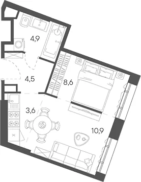 Планировка: Студия 32,5 м² в ЖК «Родина Переделкино»
