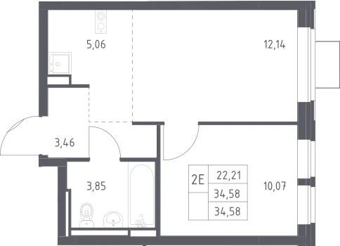 Планировка: Евродвушка 34,6 м² в ЖК «Богдановский лес»