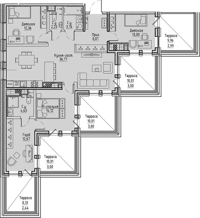 Планировка: Квартира евро-5 107,6 м² в ЖК «Сампсониевский, 32»
