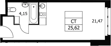 Планировка: Студия 25,6 м² в ЖК «Волковская 67»