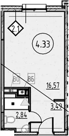 Планировка: Студия 22,9 м² в ЖК «COSMOS SMART САНКТ-ПЕТЕРБУРГ ЮЖНЫЙ ОТЕЛЬ»