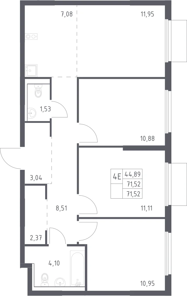 Планировка: Квартира евро-4 71,5 м² в ЖК «Пригород Лесное»