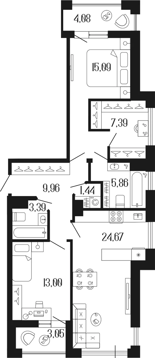 Планировка: Евротрёшка 80,8 м² в ЖК «Коллекционный дом 1919»