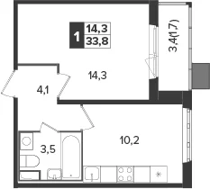 Планировка: 1-комнатная квартира 32,1 м² в ЖК «Южная Битца»