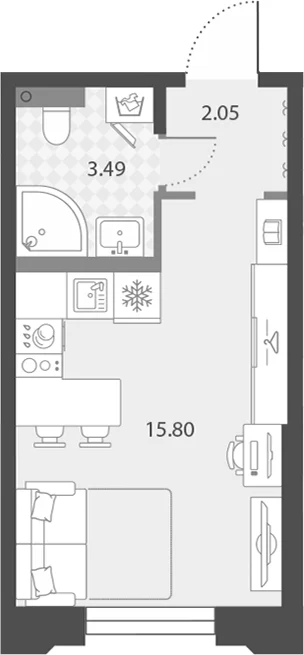 Планировка: Студия 21,3 м² в ЖК «Цивилизация на Неве»