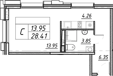 Планировка: Студия 28,4 м² в ЖК «АВЕНЮ-АПАРТ ПУЛКОВО»