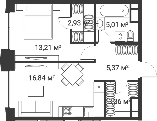 Планировка: 1-комнатная квартира 46,6 м² в ЖК «Первый Нагатинский»