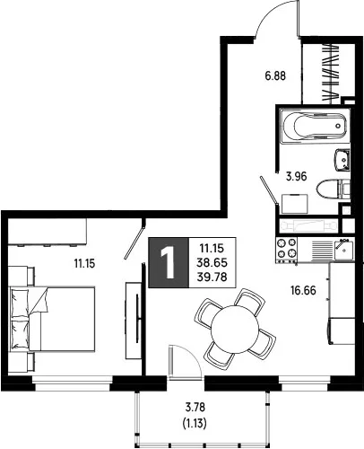 Планировка: Евродвушка 38,7 м² в ЖК «Имена»