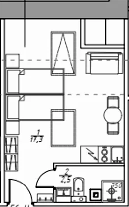 Планировка: Студия 20,3 м² в ЖК Отель «Константин» (Заслонова, 8)