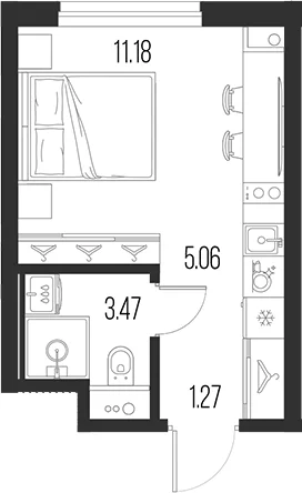 Планировка: Студия 21 м² в ЖК «Новая земля»