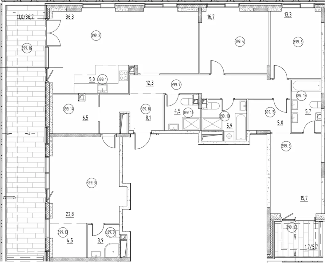 Планировка: Квартира евро-5 166,2 м² в ЖК «Клубный город на реке Примавера»