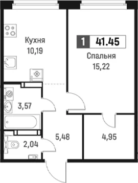 Планировка: 1-комнатная квартира 41,5 м² в ЖК «Максималист»