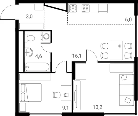 Планировка: 2-комнатная квартира 52 м² в ЖК «Лесная Коллекция»
