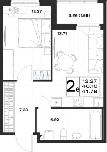 Планировка: Евродвушка 40,1 м² в ЖК «Имена»