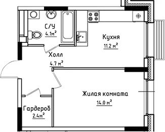 Планировка: 1-комнатная квартира 36,4 м² в ЖК «Коллекция»