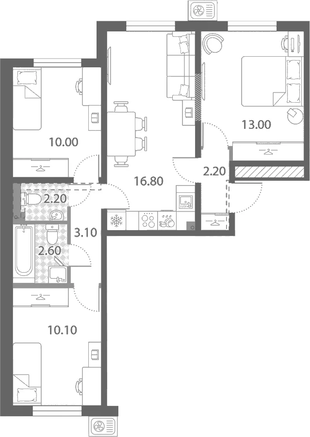 Планировка: Квартира евро-4 60 м² в ЖК «Ржевский парк»