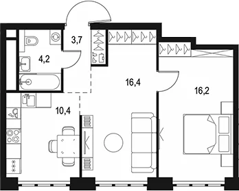 Планировка: 2-комнатная квартира 50,9 м² в ЖК «Левел Южнопортовая»