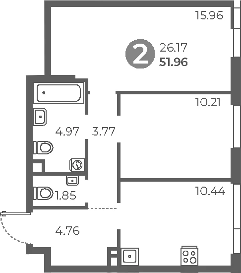 Планировка: 2-комнатная квартира 52 м² в ЖК «Нижегородская от Гранель»