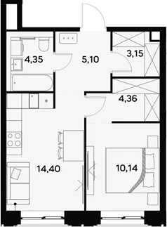 Планировка: 1-комнатная квартира 41,5 м² в ЖК «УЛЬТИМА Сити»