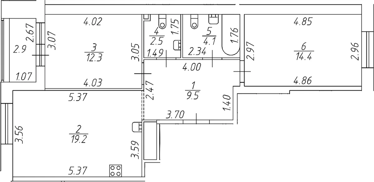 Планировка: Евротрёшка 62,1 м² в ЖК «Респект»