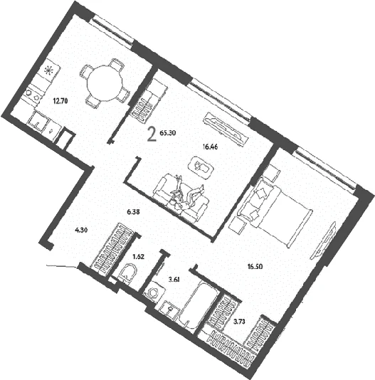 Планировка: 2-комнатная квартира 65,3 м² в ЖК «Страна.Парковая»