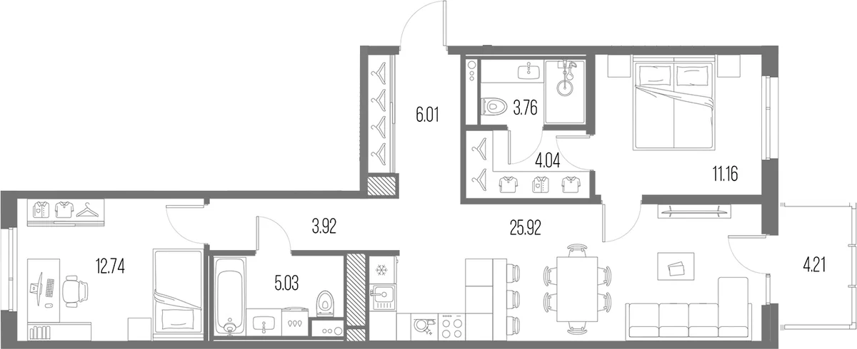 Планировка: Евротрёшка 72,6 м² в ЖК «Легенда Васильевского»