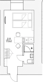 Планировка: Студия 17,6 м² в ЖК «Апарт-отель 3* в Петровском пер., 4»