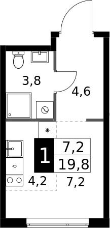 Планировка: Студия 19,8 м² в ЖК «1-й Измайловский»