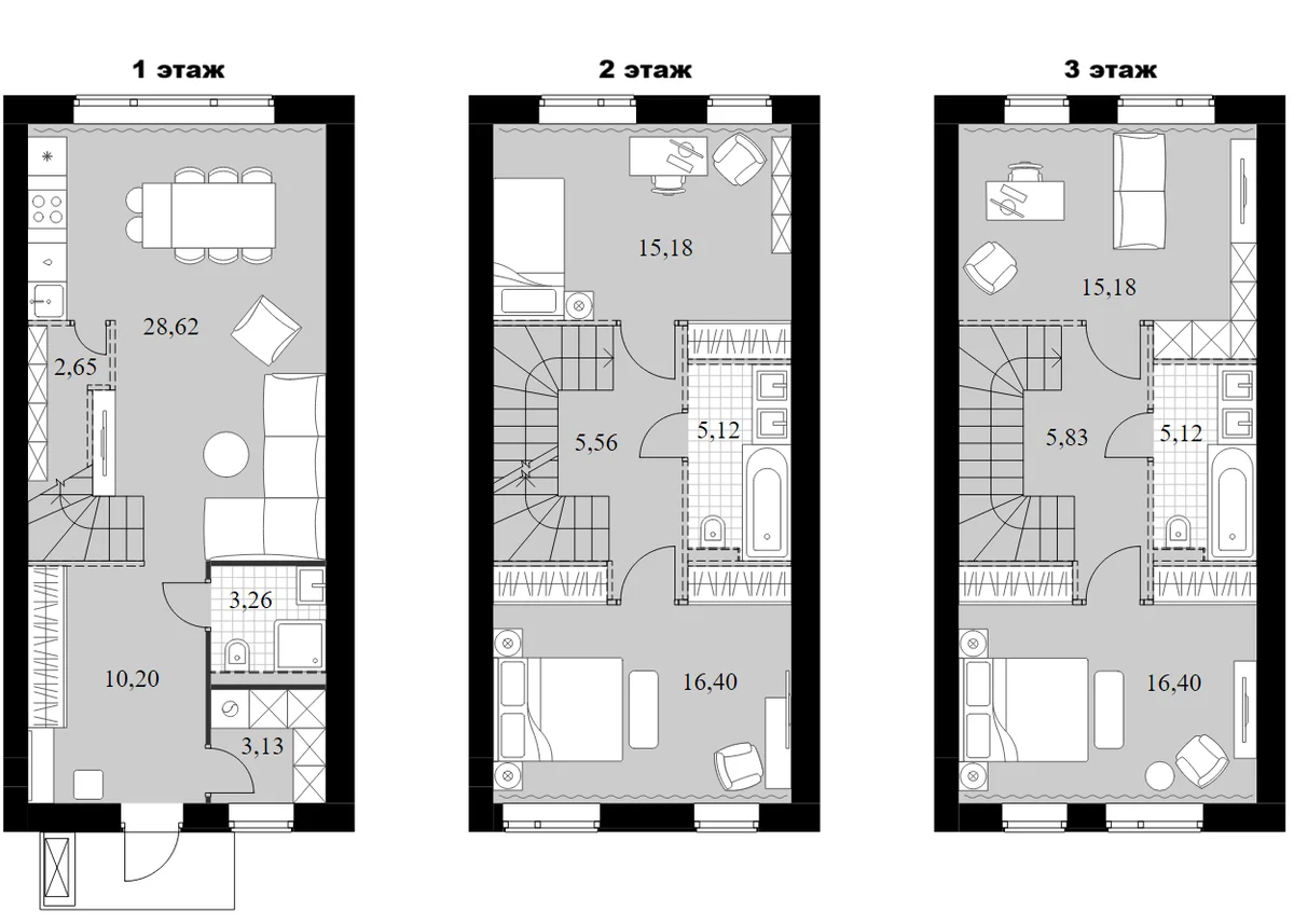 Планировка: Таунхаус 132,7 м² в ЖК «Мартемьяново Клаб»