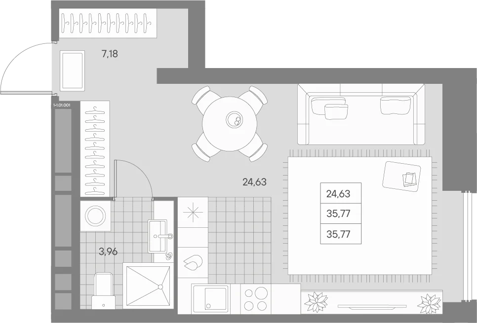 Планировка: Студия 35,8 м² в ЖК «АВАНТ»