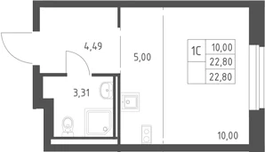 Планировка: Студия 22,8 м² в ЖК «Горки Парк»
