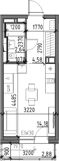 Планировка: Студия 21,4 м² в ЖК «Догма Юкки»
