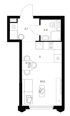 Планировка: Студия 21,6 м² в ЖК «Бусиновский парк»