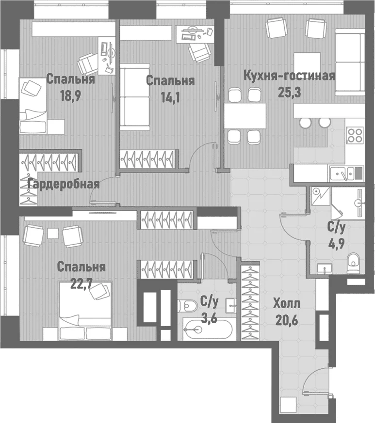 Планировка: Квартира евро-4 110,1 м² в ЖК «Ренессанс»