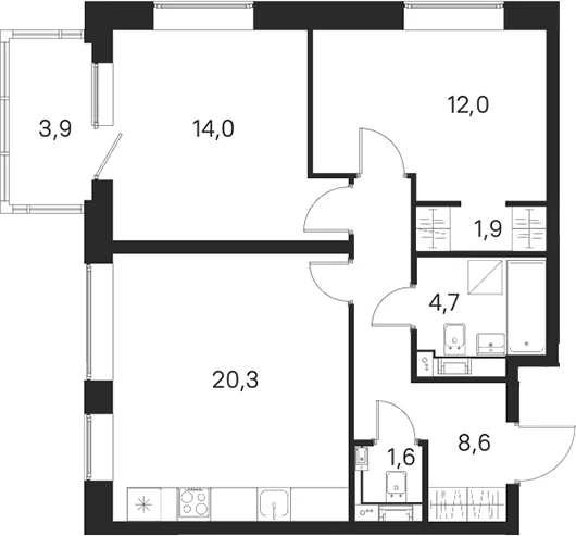 Планировка: 2-комнатная квартира 63,1 м² в ЖК «М36»