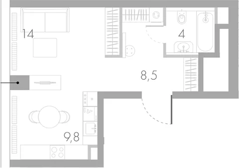 Планировка: Студия 36,3 м² в ЖК «Ривер Парк Кутузовский»