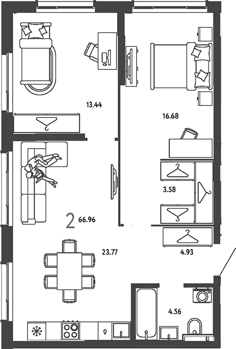 Планировка: 2-комнатная квартира 67 м² в ЖК «Страна.Парковая»