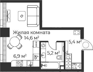 Планировка: Студия 32 м² в ЖК «Веер»