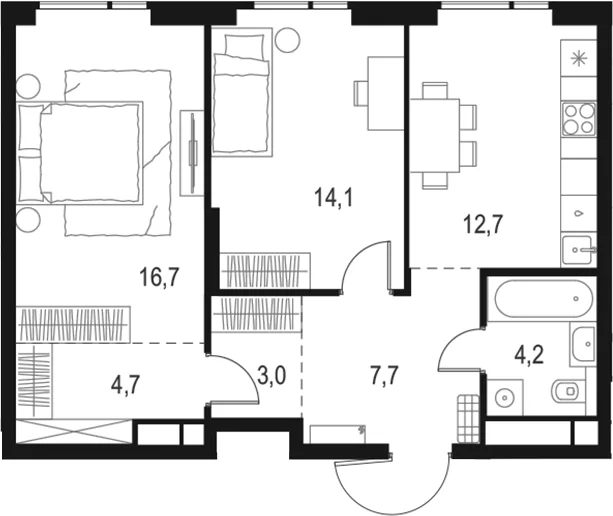 Планировка: 2-комнатная квартира 63,1 м² в ЖК «Левел Войковская»